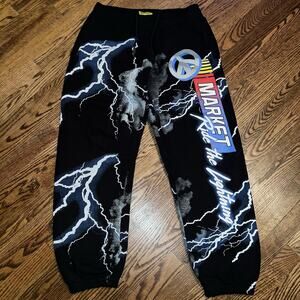 Chinatown Market Large Y2K Sweatpants NASCAR Ride The Lightning Heavy Pant Black